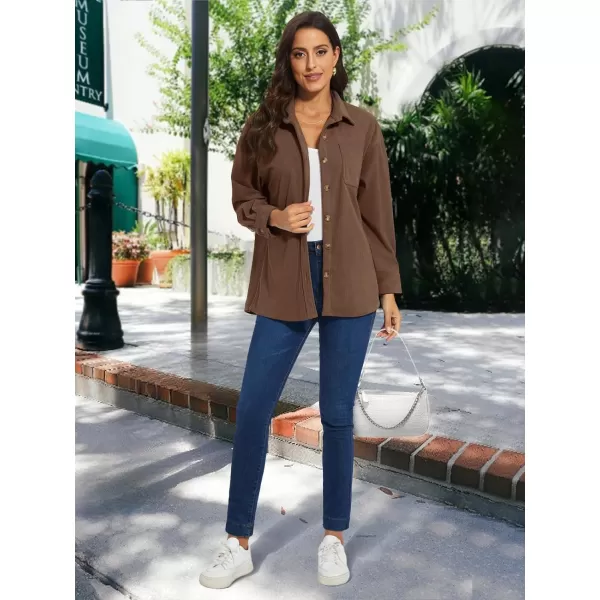 TACVASEN Women's Corduroy Button Down Shacket Long Sleeve Shirt Jacket Casual Jacket Chest Pocket Shirts Loose Fit Coat