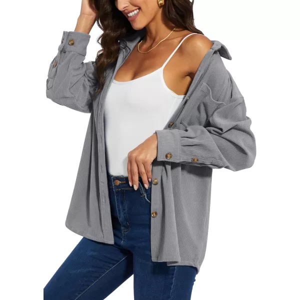 TACVASEN Women's Corduroy Button Down Shacket Long Sleeve Shirt Jacket Casual Jacket Chest Pocket Shirts Loose Fit Coat