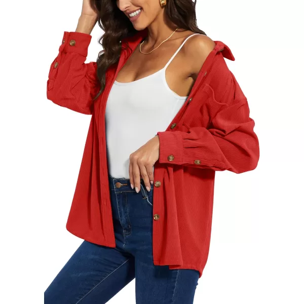 TACVASEN Women's Corduroy Button Down Shacket Long Sleeve Shirt Jacket Casual Jacket Chest Pocket Shirts Loose Fit Coat