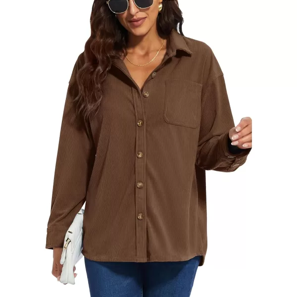 TACVASEN Women's Corduroy Button Down Shacket Long Sleeve Shirt Jacket Casual Jacket Chest Pocket Shirts Loose Fit Coat