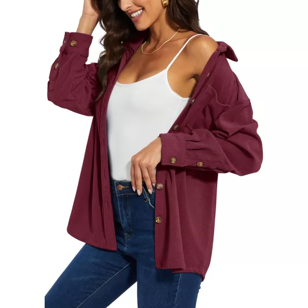 TACVASEN Women's Corduroy Button Down Shacket Long Sleeve Shirt Jacket Casual Jacket Chest Pocket Shirts Loose Fit Coat