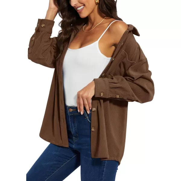 TACVASEN Women's Corduroy Button Down Shacket Long Sleeve Shirt Jacket Casual Jacket Chest Pocket Shirts Loose Fit Coat