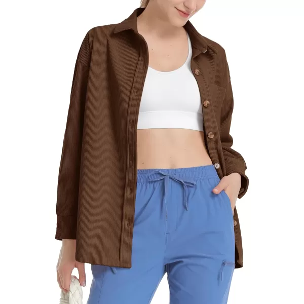 TACVASEN Women's Corduroy Button Down Shacket Long Sleeve Shirt Jacket Casual Jacket Chest Pocket Shirts Loose Fit Coat
