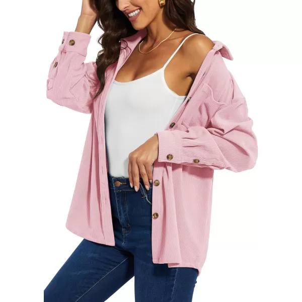 TACVASEN Women's Corduroy Button Down Shacket Long Sleeve Shirt Jacket Casual Jacket Chest Pocket Shirts Loose Fit Coat