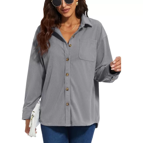TACVASEN Women's Corduroy Button Down Shacket Long Sleeve Shirt Jacket Casual Jacket Chest Pocket Shirts Loose Fit Coat