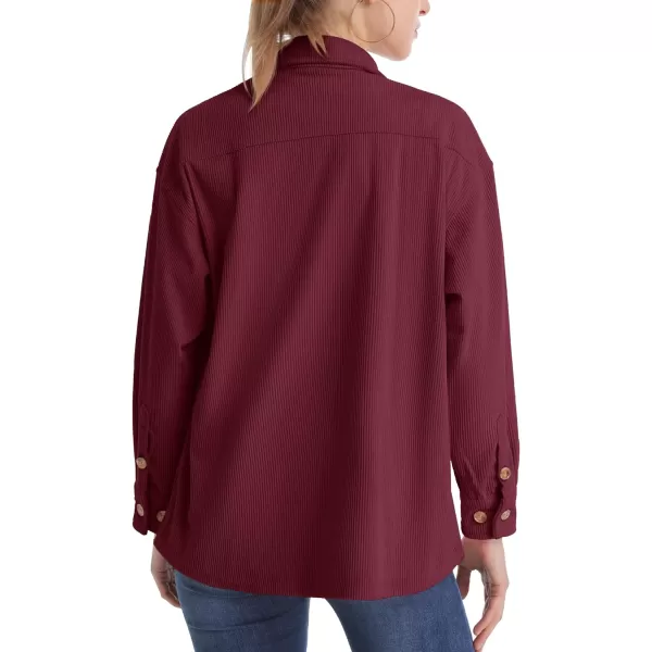 TACVASEN Women's Corduroy Button Down Shacket Long Sleeve Shirt Jacket Casual Jacket Chest Pocket Shirts Loose Fit Coat