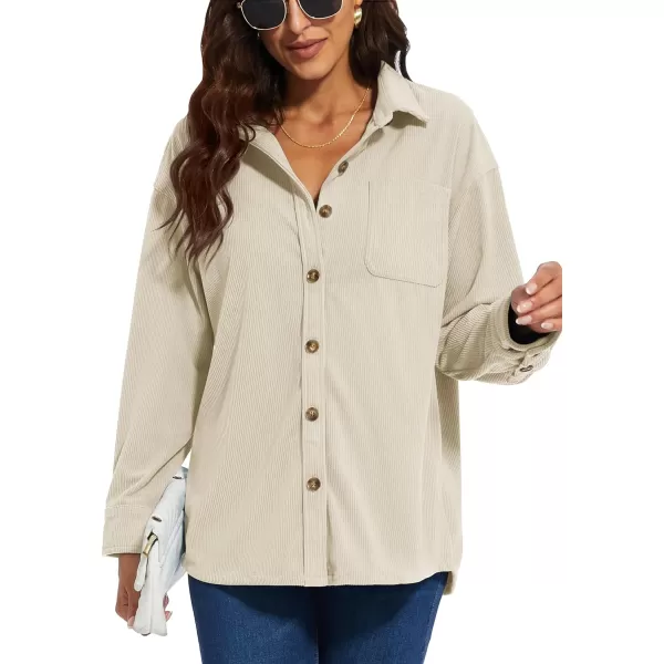 TACVASEN Women's Corduroy Button Down Shacket Long Sleeve Shirt Jacket Casual Jacket Chest Pocket Shirts Loose Fit Coat