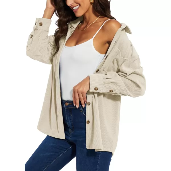 TACVASEN Women's Corduroy Button Down Shacket Long Sleeve Shirt Jacket Casual Jacket Chest Pocket Shirts Loose Fit Coat