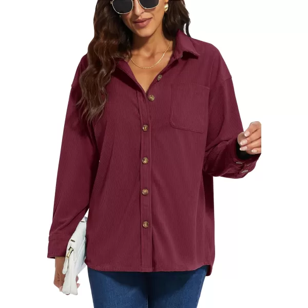 TACVASEN Women's Corduroy Button Down Shacket Long Sleeve Shirt Jacket Casual Jacket Chest Pocket Shirts Loose Fit Coat