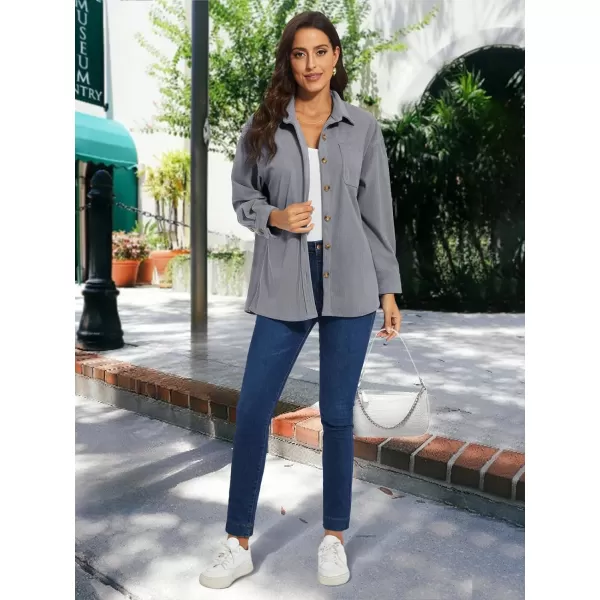 TACVASEN Women's Corduroy Button Down Shacket Long Sleeve Shirt Jacket Casual Jacket Chest Pocket Shirts Loose Fit Coat