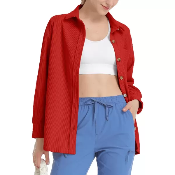 TACVASEN Women's Corduroy Button Down Shacket Long Sleeve Shirt Jacket Casual Jacket Chest Pocket Shirts Loose Fit Coat