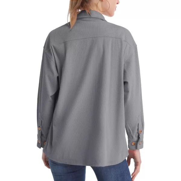 TACVASEN Women's Corduroy Button Down Shacket Long Sleeve Shirt Jacket Casual Jacket Chest Pocket Shirts Loose Fit Coat