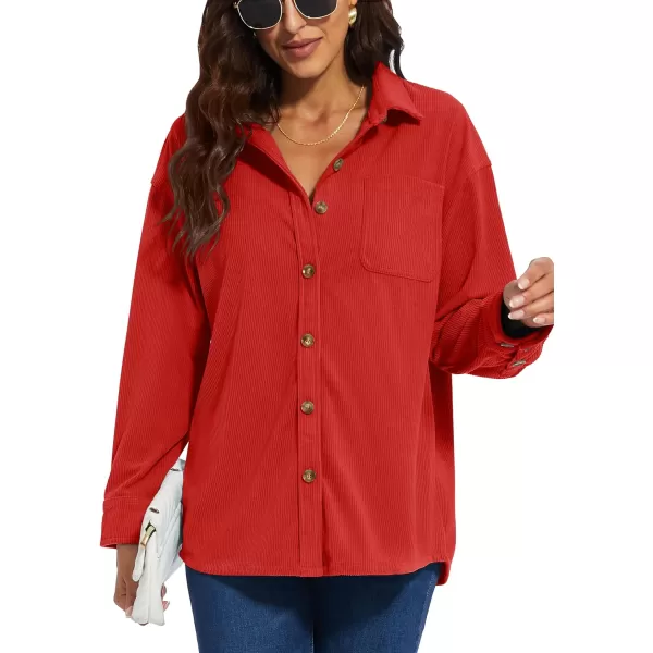 TACVASEN Women's Corduroy Button Down Shacket Long Sleeve Shirt Jacket Casual Jacket Chest Pocket Shirts Loose Fit Coat