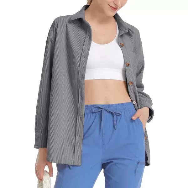 TACVASEN Women's Corduroy Button Down Shacket Long Sleeve Shirt Jacket Casual Jacket Chest Pocket Shirts Loose Fit Coat