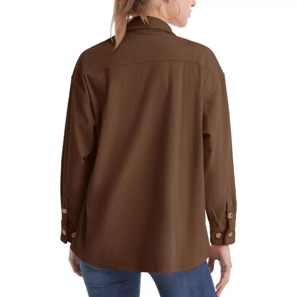 TACVASEN Women's Corduroy Button Down Shacket Long Sleeve Shirt Jacket Casual Jacket Chest Pocket Shirts Loose Fit Coat