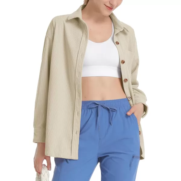 TACVASEN Women's Corduroy Button Down Shacket Long Sleeve Shirt Jacket Casual Jacket Chest Pocket Shirts Loose Fit Coat
