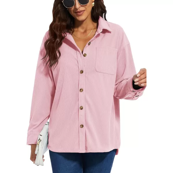 TACVASEN Women's Corduroy Button Down Shacket Long Sleeve Shirt Jacket Casual Jacket Chest Pocket Shirts Loose Fit Coat