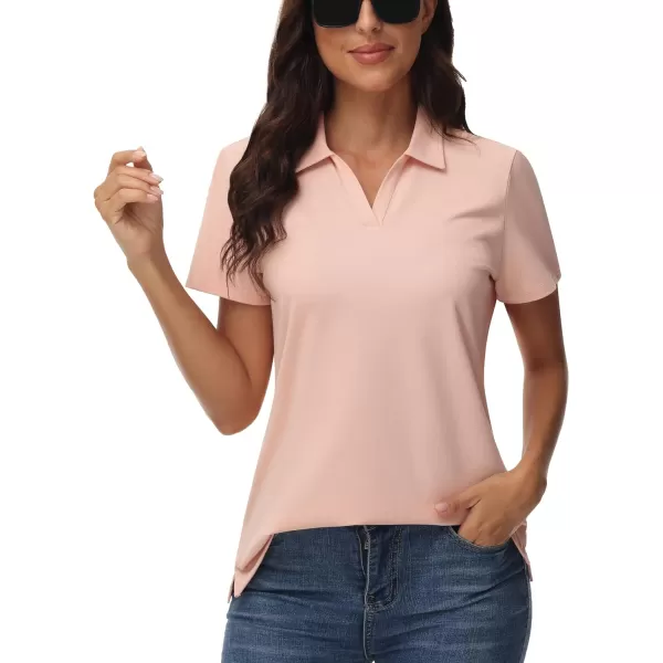 TACVASEN Women's Polo Shirts V Neck Short Sleeve Collared Golf Shirt Wicking Lightweight Casual Polos Tops