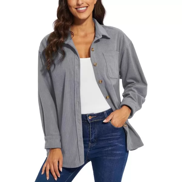 TACVASEN Women's Corduroy Button Down Shacket Long Sleeve Shirt Jacket Casual Jacket Chest Pocket Shirts Loose Fit Coat