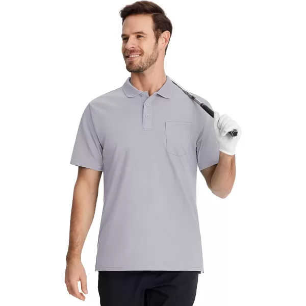 TACVASEN Mens Polo Golf Shirts with Pocket Pique Cooling Performance Moisture Wicking Polo Shirts