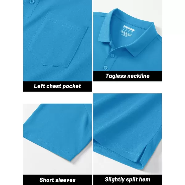 TACVASEN Mens Polo Golf Shirts with Pocket Pique Cooling Performance Moisture Wicking Polo Shirts