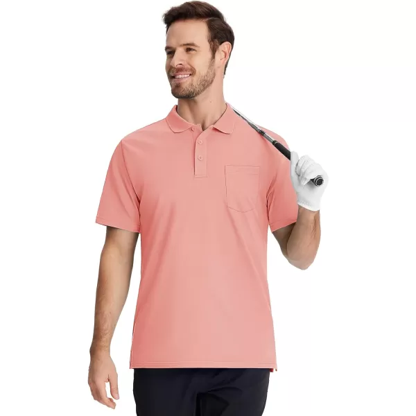 TACVASEN Mens Polo Golf Shirts with Pocket Pique Cooling Performance Moisture Wicking Polo Shirts