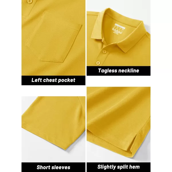 TACVASEN Mens Polo Golf Shirts with Pocket Pique Cooling Performance Moisture Wicking Polo Shirts