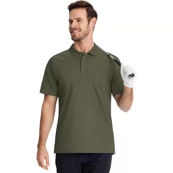 TACVASEN Mens Polo Golf Shirts with Pocket Pique Cooling Performance Moisture Wicking Polo Shirts