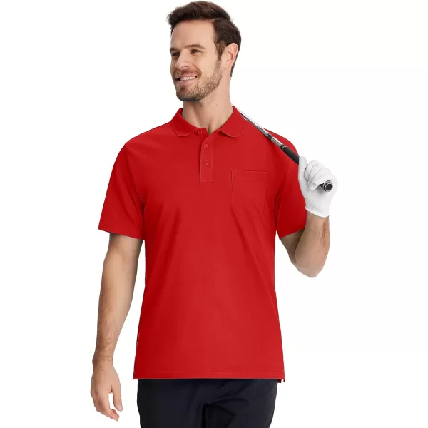 TACVASEN Mens Polo Golf Shirts with Pocket Pique Cooling Performance Moisture Wicking Polo Shirts