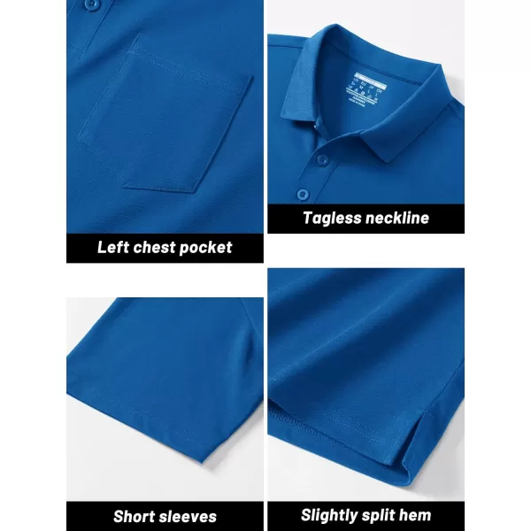 TACVASEN Mens Polo Golf Shirts with Pocket Pique Cooling Performance Moisture Wicking Polo Shirts