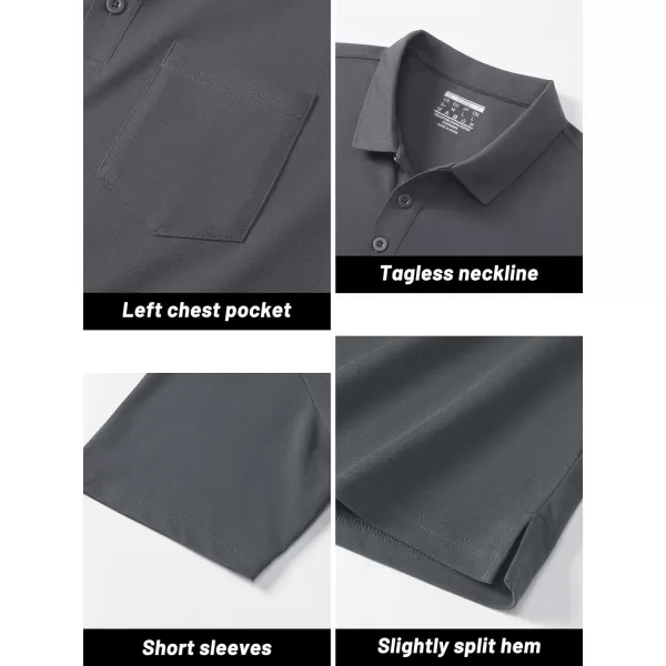 TACVASEN Mens Polo Golf Shirts with Pocket Pique Cooling Performance Moisture Wicking Polo Shirts
