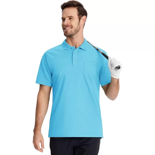 TACVASEN Mens Polo Golf Shirts with Pocket Pique Cooling Performance Moisture Wicking Polo Shirts