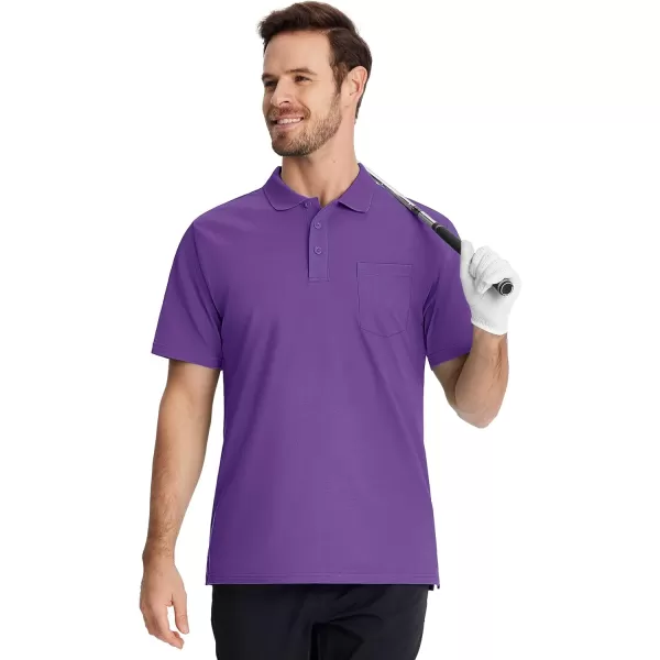TACVASEN Mens Polo Golf Shirts with Pocket Pique Cooling Performance Moisture Wicking Polo Shirts