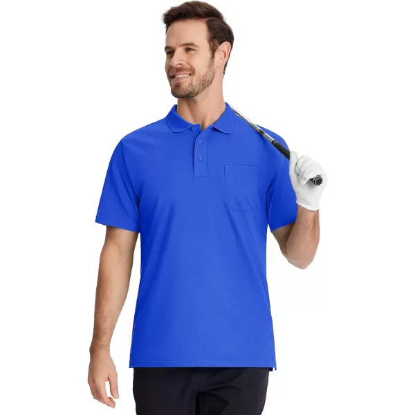 TACVASEN Mens Polo Golf Shirts with Pocket Pique Cooling Performance Moisture Wicking Polo Shirts