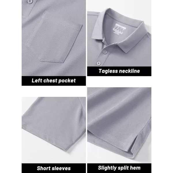 TACVASEN Mens Polo Golf Shirts with Pocket Pique Cooling Performance Moisture Wicking Polo Shirts