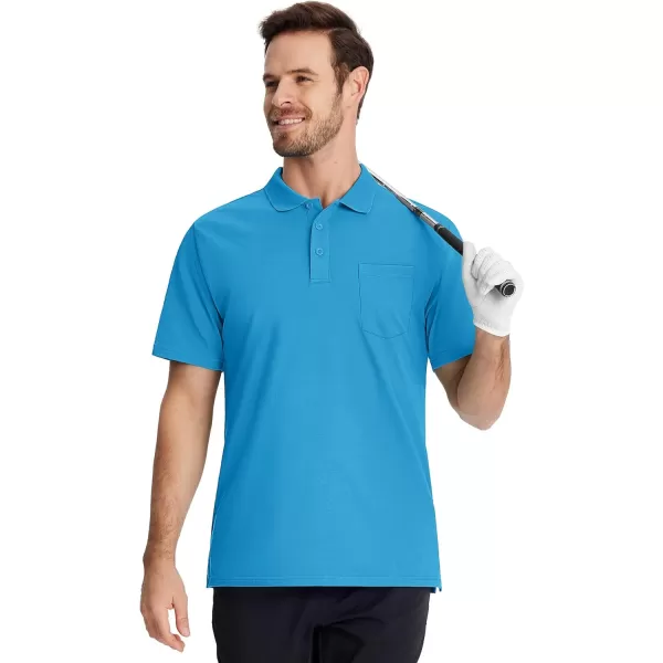 TACVASEN Mens Polo Golf Shirts with Pocket Pique Cooling Performance Moisture Wicking Polo Shirts
