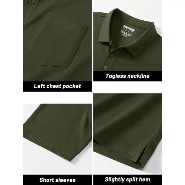 TACVASEN Mens Polo Golf Shirts with Pocket Pique Cooling Performance Moisture Wicking Polo Shirts