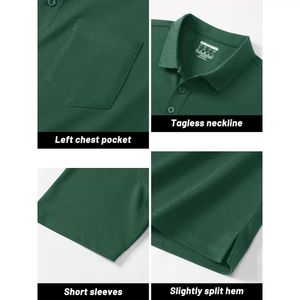 TACVASEN Mens Polo Golf Shirts with Pocket Pique Cooling Performance Moisture Wicking Polo Shirts