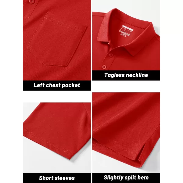 TACVASEN Mens Polo Golf Shirts with Pocket Pique Cooling Performance Moisture Wicking Polo Shirts