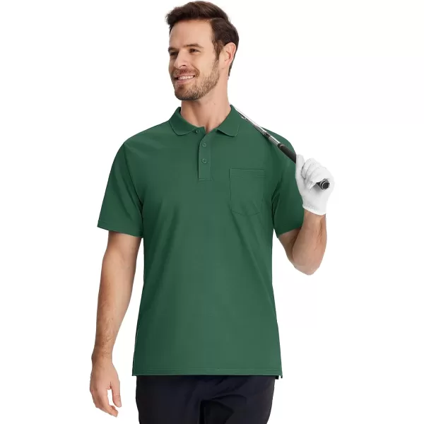 TACVASEN Mens Polo Golf Shirts with Pocket Pique Cooling Performance Moisture Wicking Polo Shirts