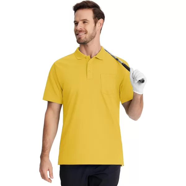 TACVASEN Mens Polo Golf Shirts with Pocket Pique Cooling Performance Moisture Wicking Polo Shirts