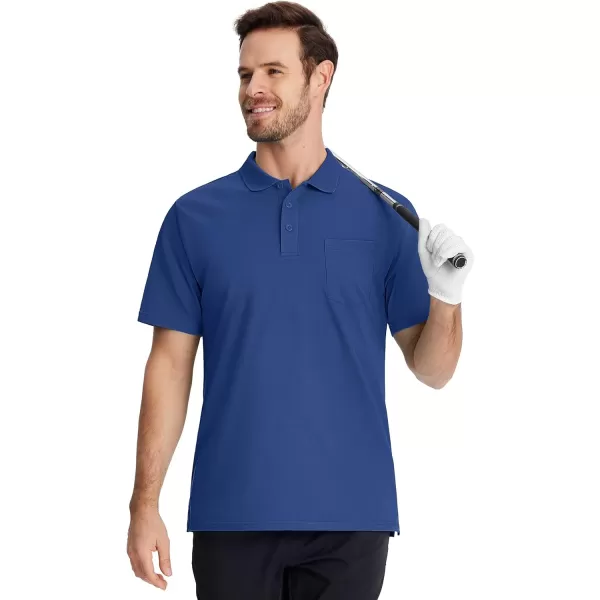 TACVASEN Mens Polo Golf Shirts with Pocket Pique Cooling Performance Moisture Wicking Polo Shirts