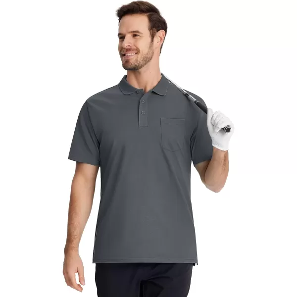 TACVASEN Mens Polo Golf Shirts with Pocket Pique Cooling Performance Moisture Wicking Polo Shirts