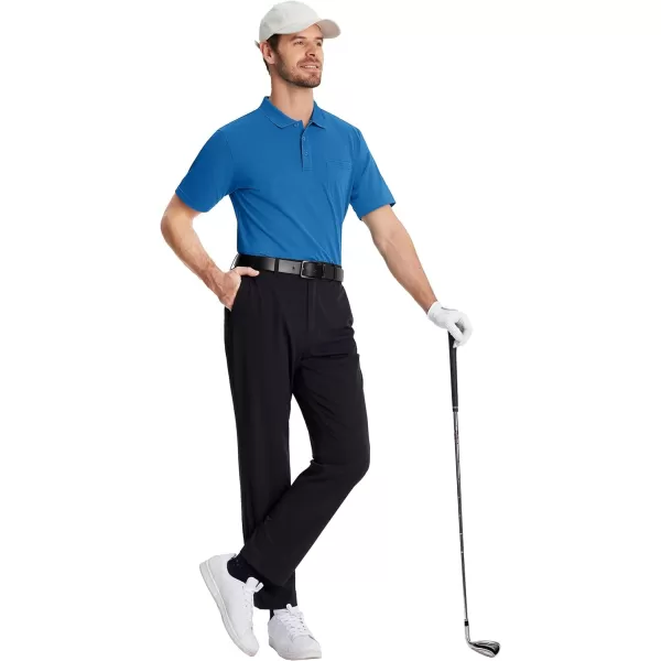 TACVASEN Mens Polo Golf Shirts with Pocket Pique Cooling Performance Moisture Wicking Polo Shirts