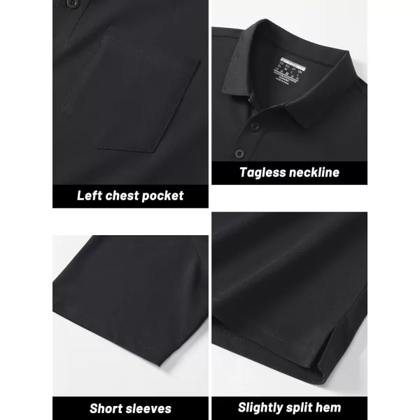 TACVASEN Mens Polo Golf Shirts with Pocket Pique Cooling Performance Moisture Wicking Polo Shirts
