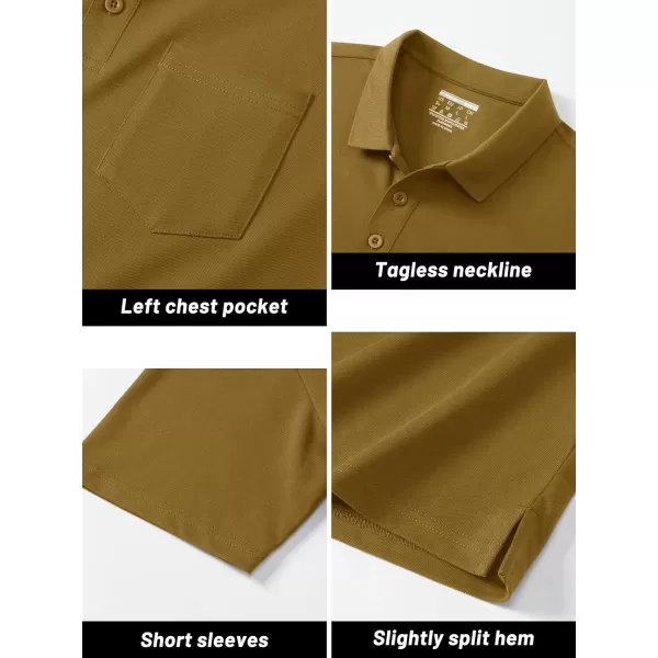 TACVASEN Mens Polo Golf Shirts with Pocket Pique Cooling Performance Moisture Wicking Polo Shirts