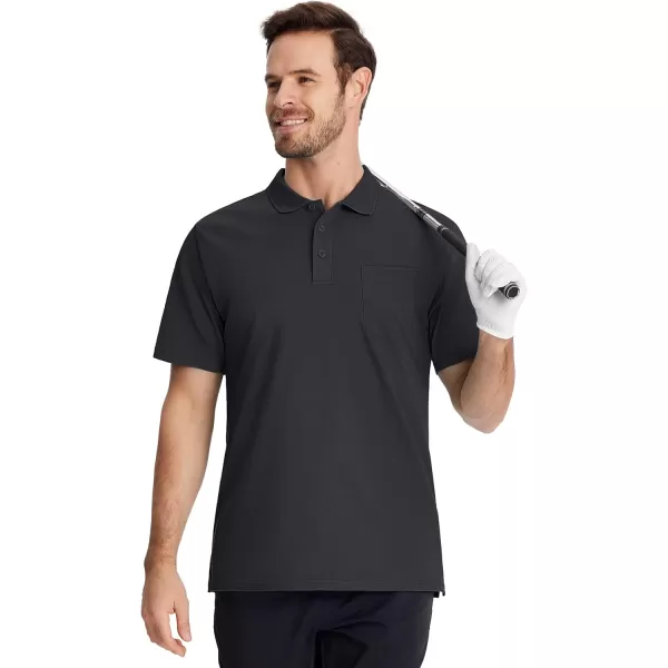 TACVASEN Mens Polo Golf Shirts with Pocket Pique Cooling Performance Moisture Wicking Polo Shirts