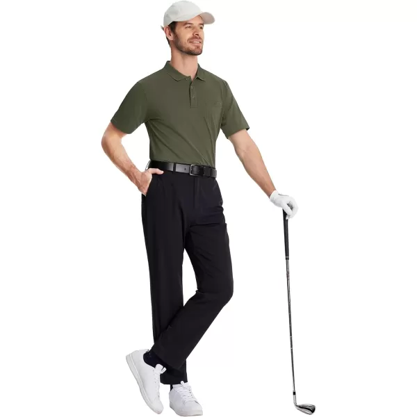 TACVASEN Mens Polo Golf Shirts with Pocket Pique Cooling Performance Moisture Wicking Polo Shirts