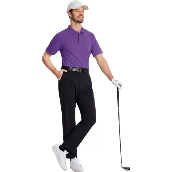 TACVASEN Mens Polo Golf Shirts with Pocket Pique Cooling Performance Moisture Wicking Polo Shirts