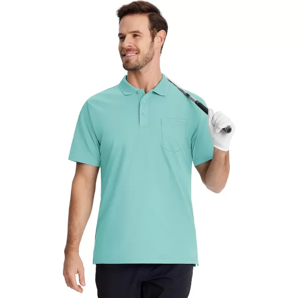 TACVASEN Mens Polo Golf Shirts with Pocket Pique Cooling Performance Moisture Wicking Polo Shirts